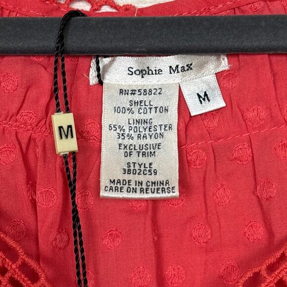 Sophie Max Women’s Medium Dark Pink Dot Cotton Boho Lightweight Mini Dress NEW - Picture 3 of 4